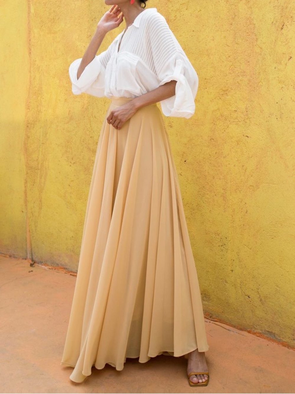 Chicwish Timeless Favorite Chiffon Boho Chic Flowy Maxi Skirt In Light Tan S